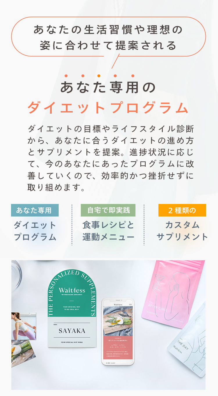 あなたの生活習慣や理想の 姿に合わせて提案される あなた専用のダイエットプログラム